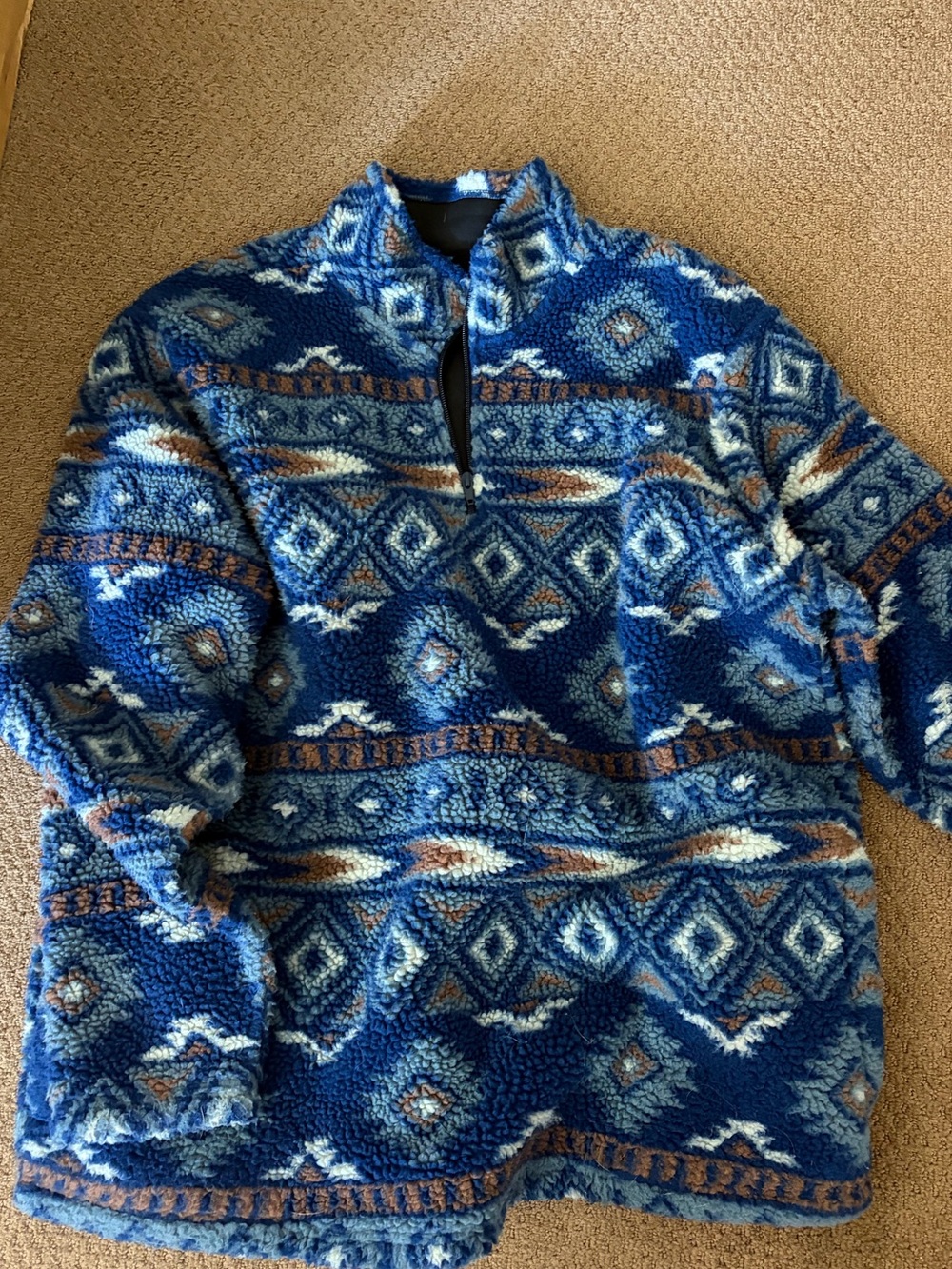 Wrangler Blue Aztec Sherpa Quarter-Zip Pullover